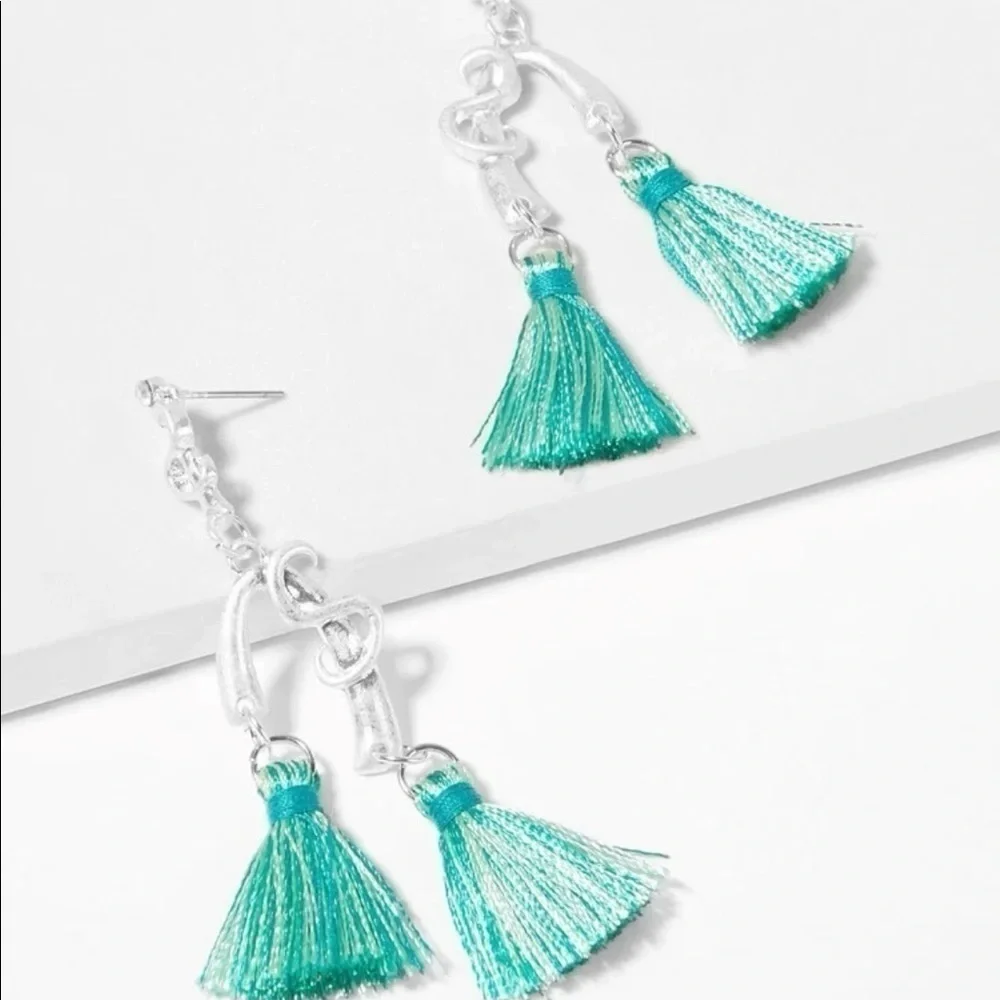 Silver and turquoise tassel post Earrings